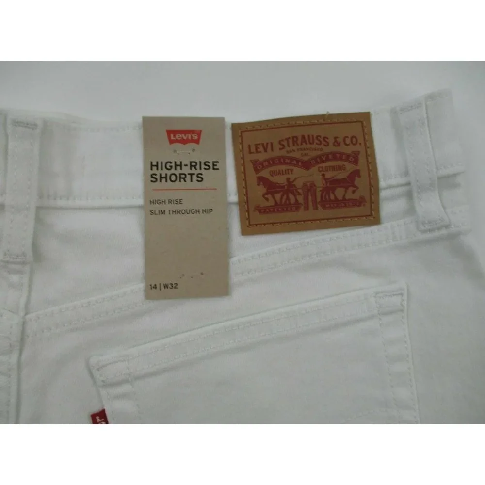 Levi's Women's Salt White Mid Length Denim Jean High Rise Shorts Size W32/14 - Picture 8 of 12